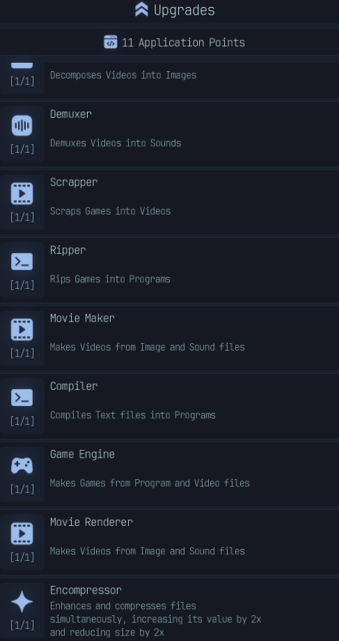 Application Points upgrade menu